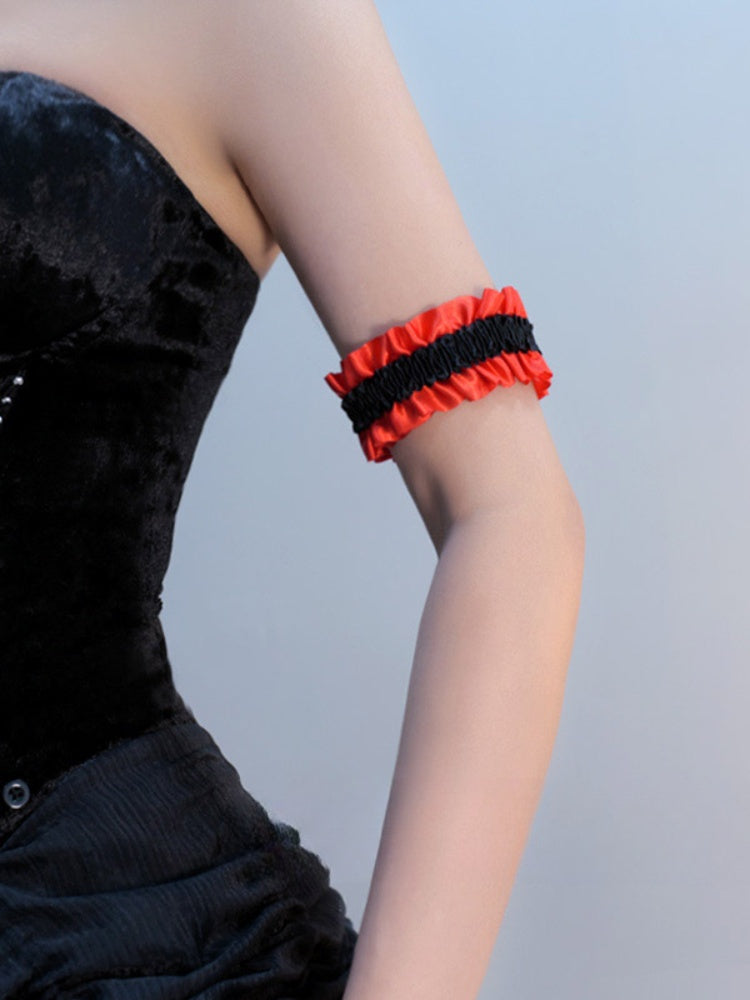 Manchette de bras à volants gothique Lolita blanche/rouge