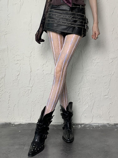 Yellow/Pink Tie-Dye Blue Gray Design Tights Y2K Cut-out Fishnet