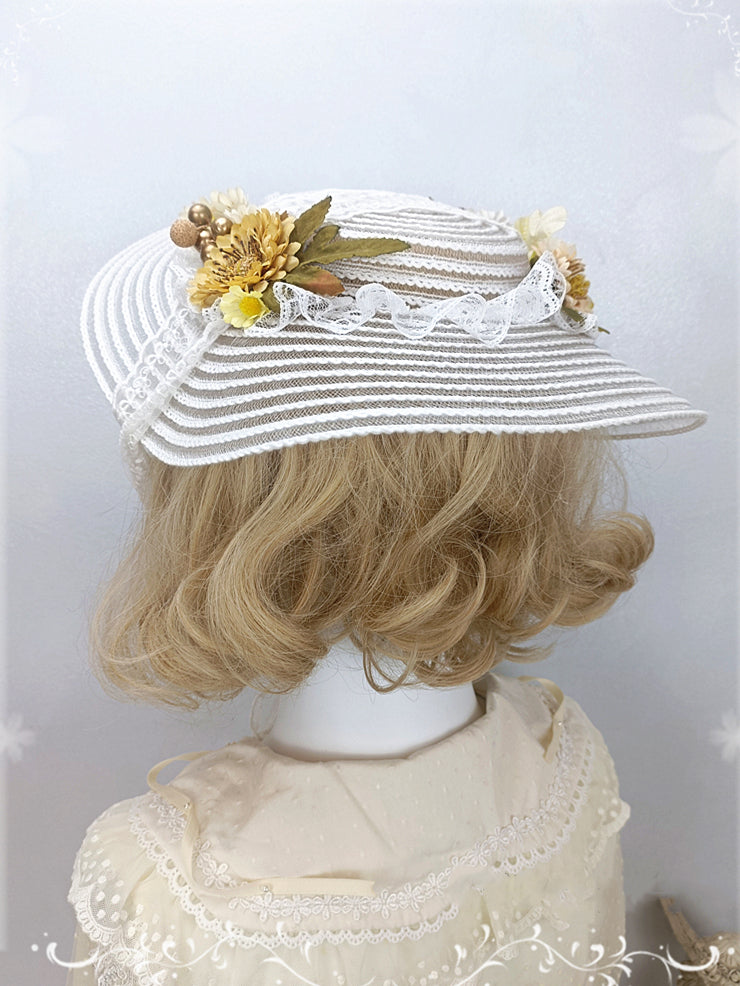 Floral Design Lace Trim White Vintage Hat