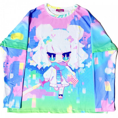 Print Colorful Sleeves Y2K Cartoon Top Long