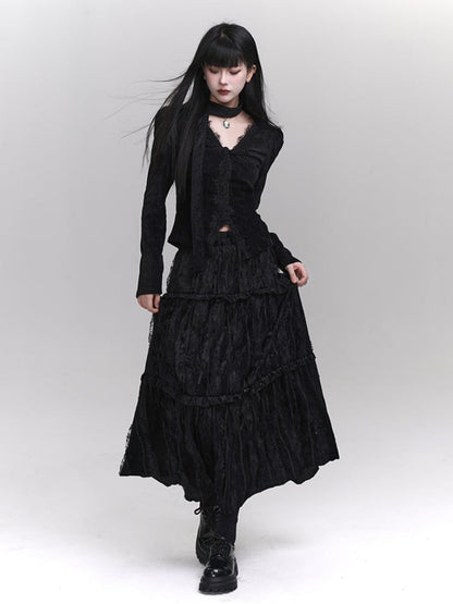 Gothic Black Ankle Length Skirt