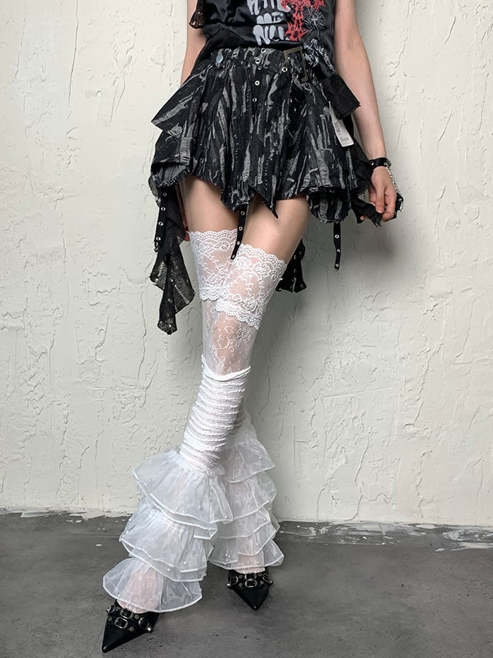 Stockings Bittersweet Floral Over-knee White Pattern