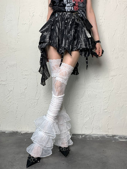 Stockings Bittersweet Floral Over-knee White Pattern