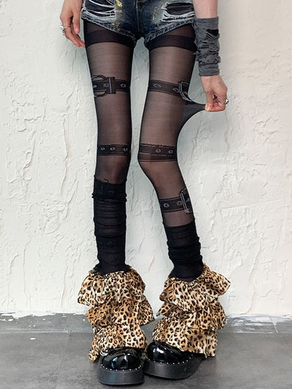 Black Punk Buckle Tights