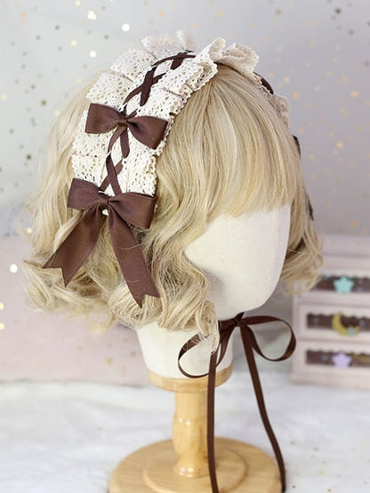 Sweet With Adorable Lace 2 Available Lolita Bowknot Hairband - Coffee-Colored Options