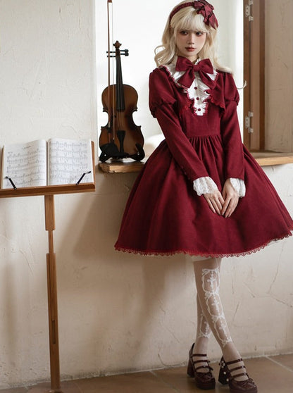 faux ribbon college Gothic two-piece + dress Lolita