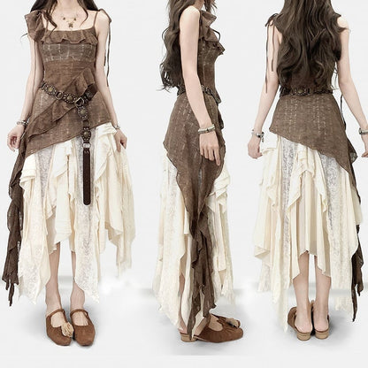 Bell Sleeves Hem White Millard Brown + Cardigan Fashion Dress Asymmetrical Cami Skirt