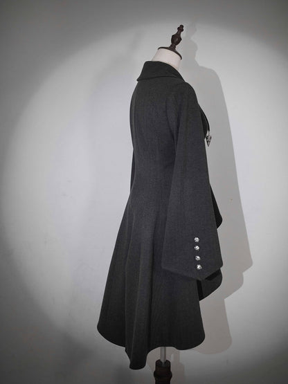 Dark Gray Pointed Flat Collar Gothic Lolita High-low Hem Coat