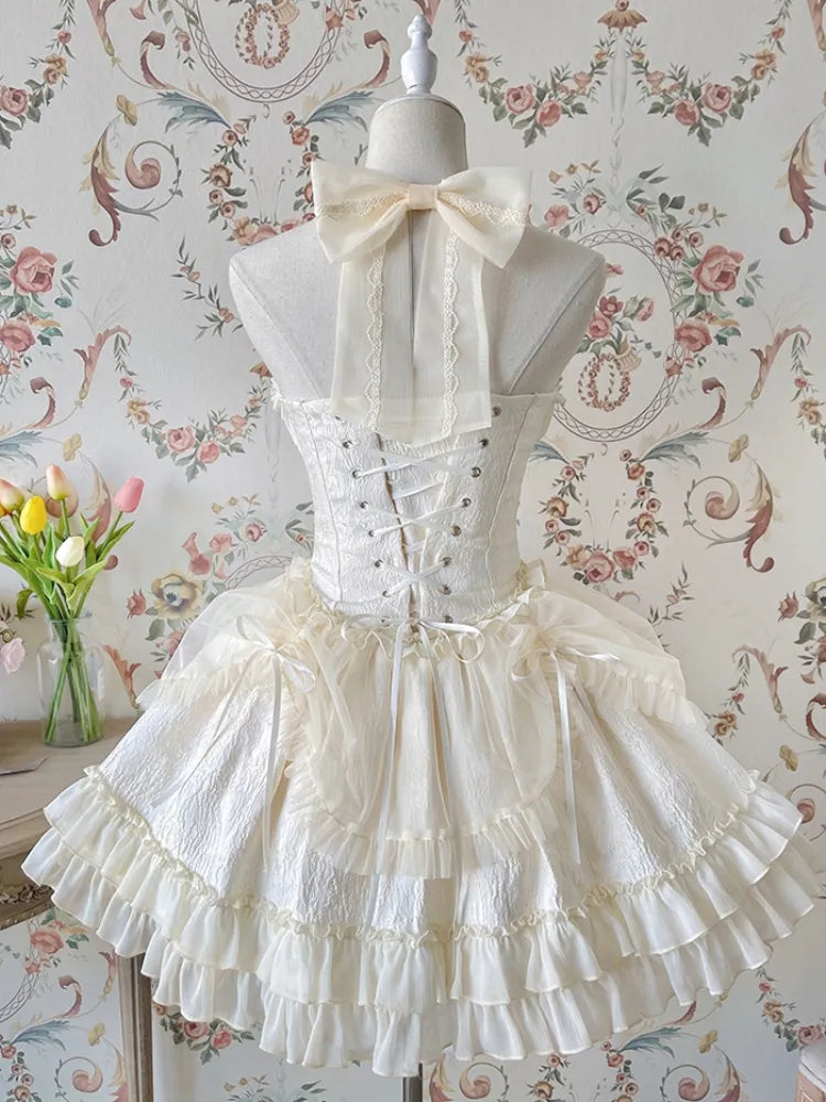 Cross Belle Ivory Halter Neck Corset Dress Balletcore Princess Lolita JSK