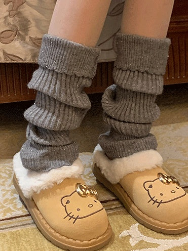 Sweet Ruffled Cuff Knitted Leg Warmers With Beads
