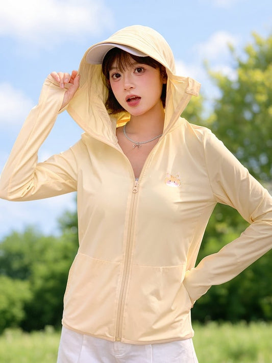 Apricot Kitty Print Loose Sun Protection Jacket