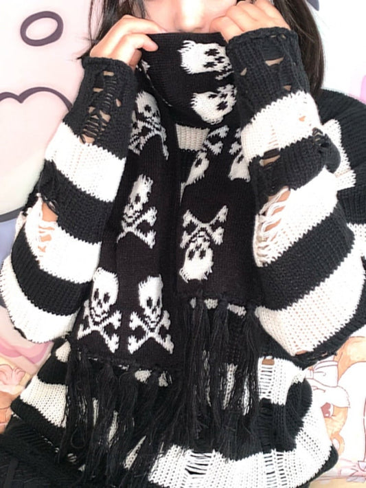 Skeleton Pattern Tassel Scarf