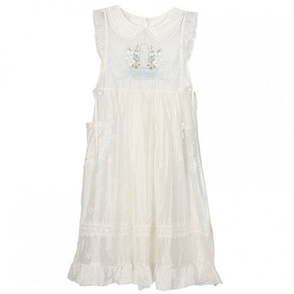 Apricot Peter Pan Collar Floral Embroidery Overdress