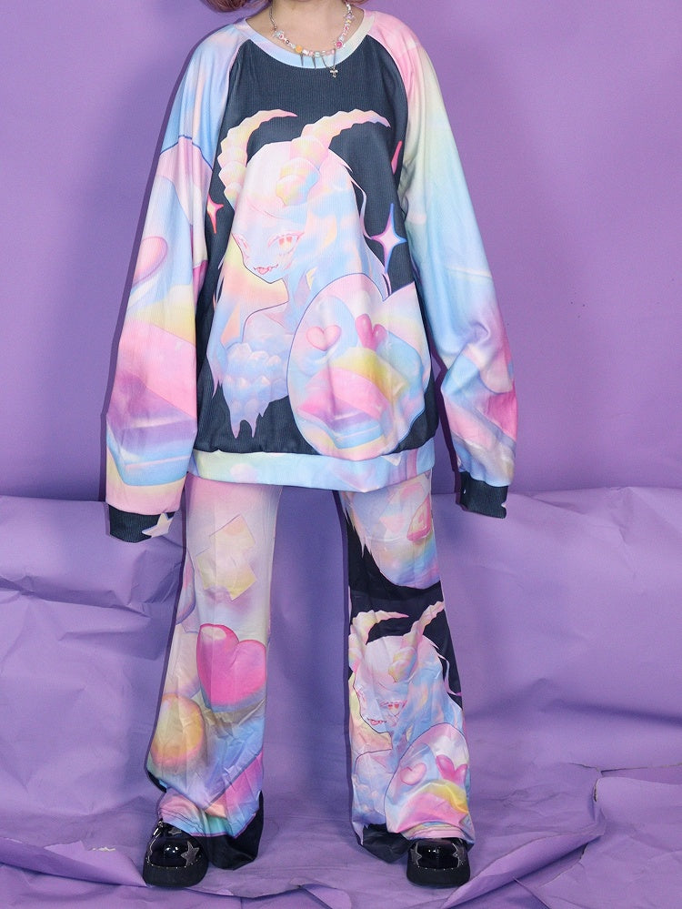 Gyaru Sweatshirt Bunte Cartoon Muster Mode