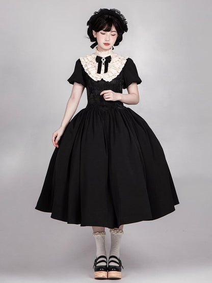 Black Boned Waist Square Neckline Elegant Lolita Dress Long Version