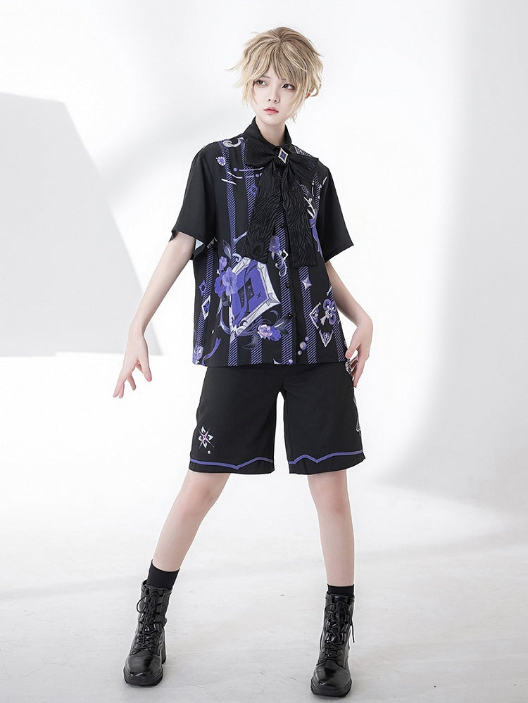 Ouji Fashion Bowtie with Magician Print Rose Summer Shirt and Poker