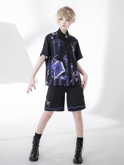 Ouji Fashion Bowtie with Magician Print Rose Summer Shirt and Poker