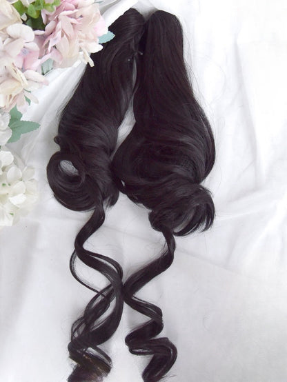 Black Short Bob Cut Wig With Full Bangs＋Double Ponytail Claw Clips