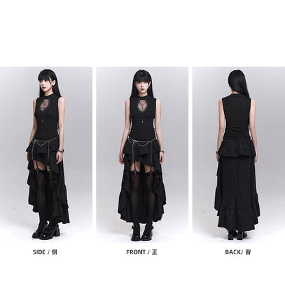 Necklace Tank Top Cross Coffin-Shaped Cutout Black with Studded Free