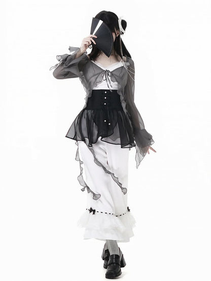 Overlay Corset Belt Mesh Style Black Cheongsam Knot Buttons