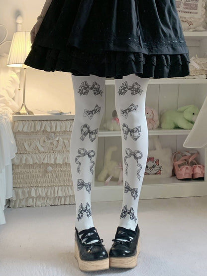 Bowknots Print Sweet Lolita Tights