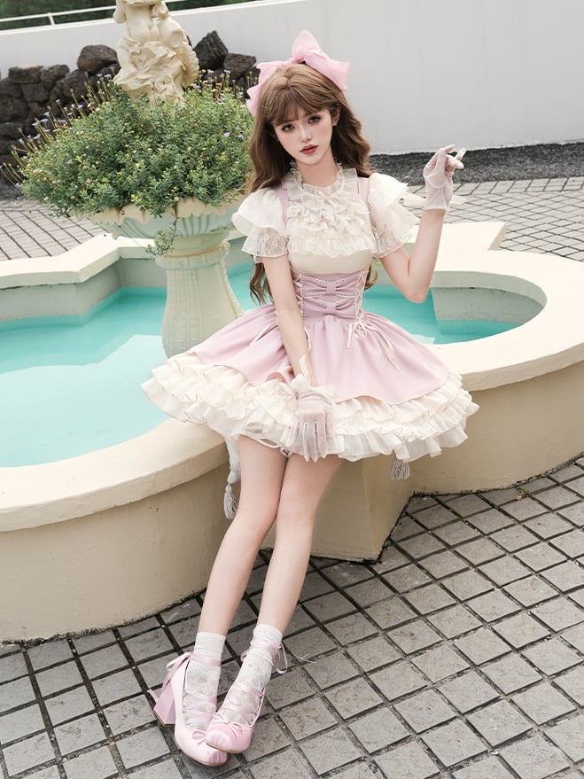 Under Beige JSK Details Cami Top Pink + Bust Lace-up Blouse Lolita