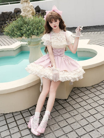 Under Beige JSK Details Cami Top Pink + Bust Lace-up Blouse Lolita