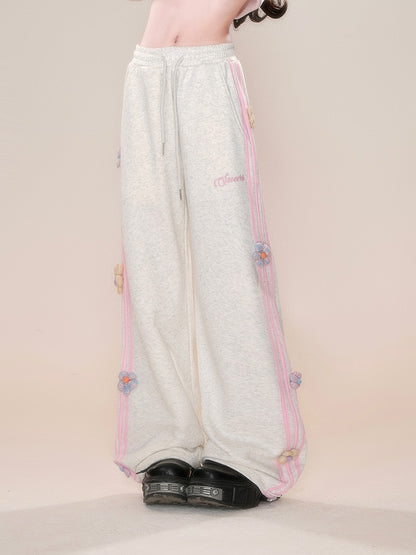 Design Straight-leg Floral Gray/Pink Cut Pants