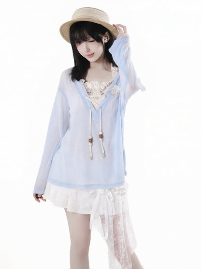 with Detachable Halter Top Apricot Ruffle Trim Beaded Bowknot Self-tie Padded Cups
