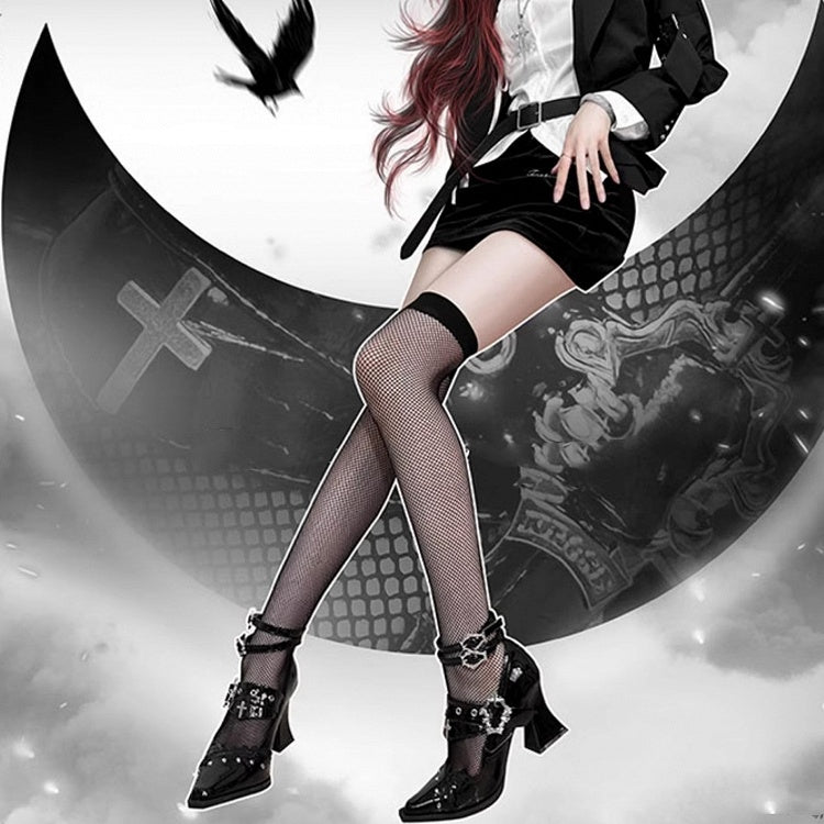 Toe Gothic Pointed Cross Punk Heels Coffin Metal in Buckles Black Block and Polished 8.5/5cm with