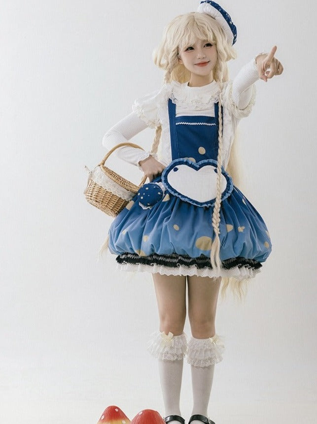 skirt hat + small hat heart accessory + ruffle big + cape Mushroom + suspender fur brooch hat