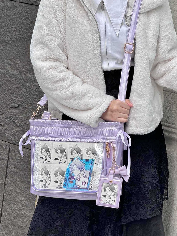 Ita Bag Ruffled Ribbon Bow Large Capacity Tote Purple Trim