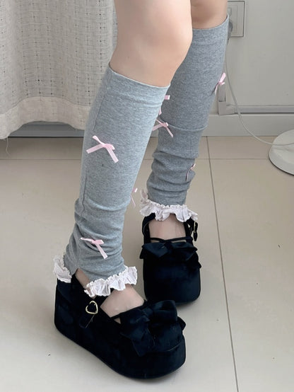 Dark Grey Blokette Bowknot Ruffled Cuff Leg Warmers