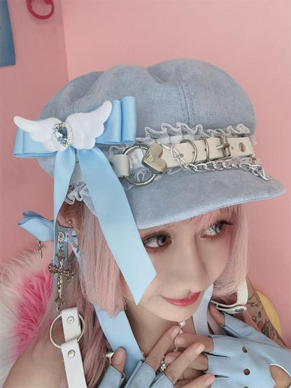 Angel Wings Rhinestoned Bowknot Jirai Kei Hat