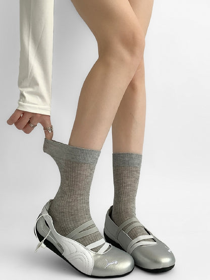 Ribbed Black/Yellow/Gray/White/Blue Calf Socks Knitted Trim