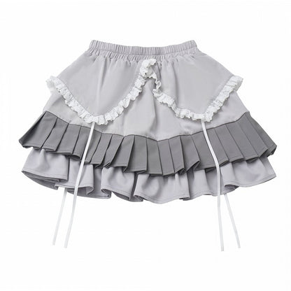 Gray Lace Trim Thigh Length Tiered Skirt