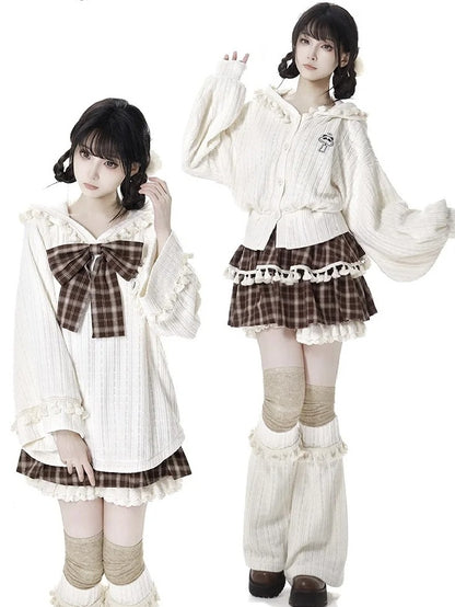 Brown Plaid Tiered Skort Ruffle Cuffs Fringe Trim