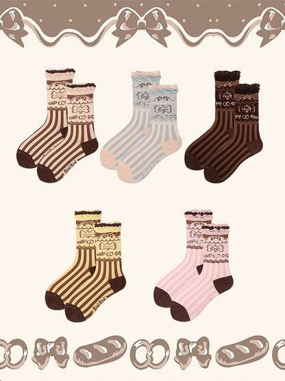 Dessert Print Striped Sweet Lolita Calf Socks