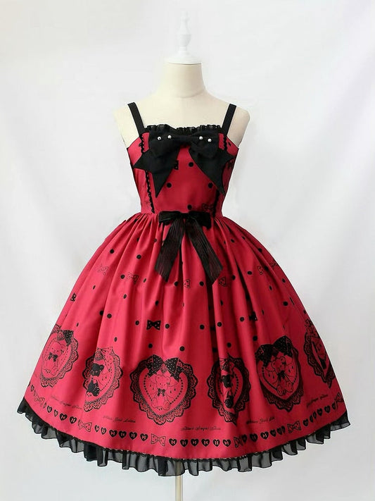 und Bär Rot Print Fashion Dots Kleid Lolita Rock Polka Schwarz Süß Pullover