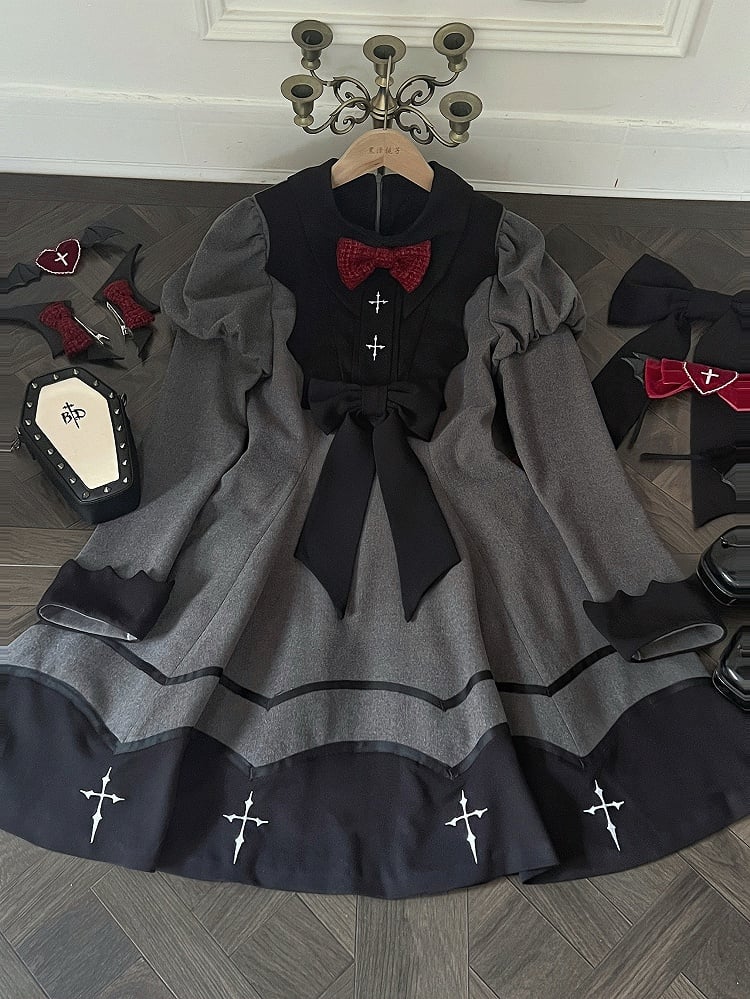 Curved Gothic Gray Black and Wing Lolita Bat Bodice Juliette