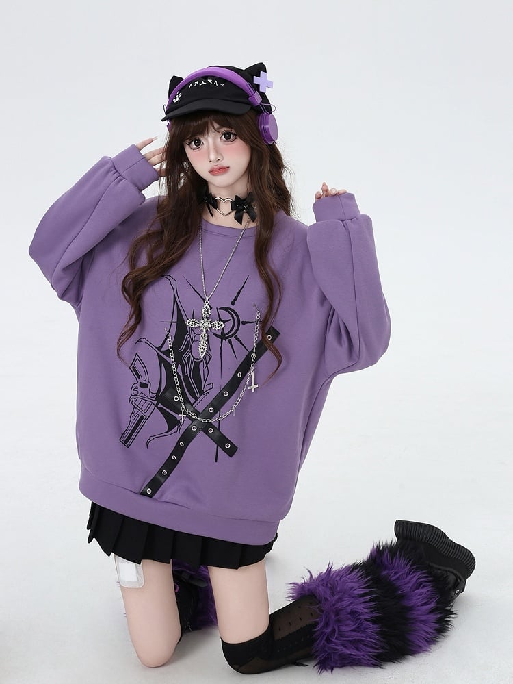 Crisscross Fleece Lined Y2K Sweatshirt