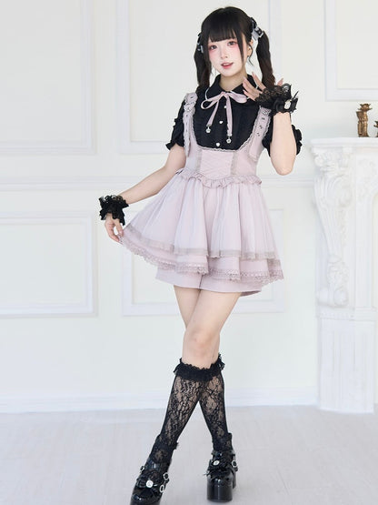 Buckle Straps Heart Details Jirai Kei Overall Dress Adjustable Shoulder Pink with Beaded