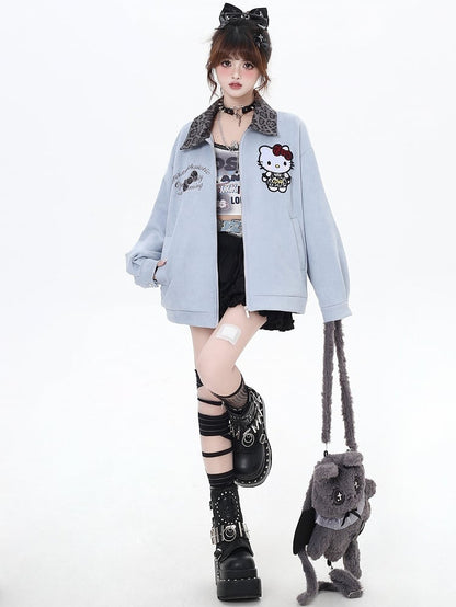 Veste de baseball à col léopard Blue Kitty