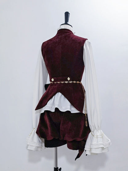 Collar Lolita Banded Waistcoat Prince Wine Style Velvet Ouji Red