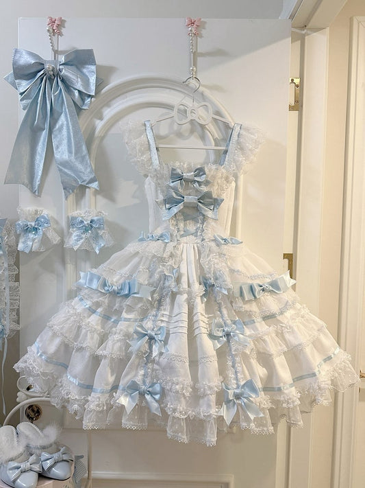 Sweet Princess Blue Bow Skirt and White Jumper Accents Lolita