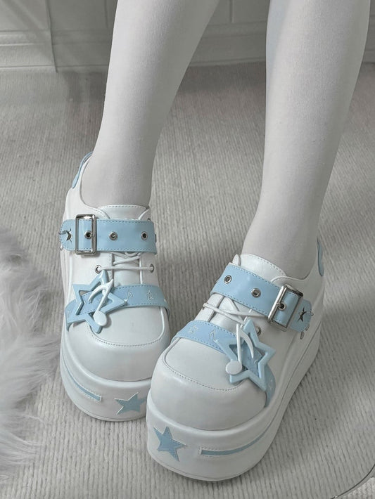 Light Blue Tenshi Kaiwai Star Design Buckle Strap Platform Shoes