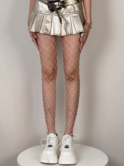 Tights Decorated Fishnet Y2K Black/White/Nude Design Star