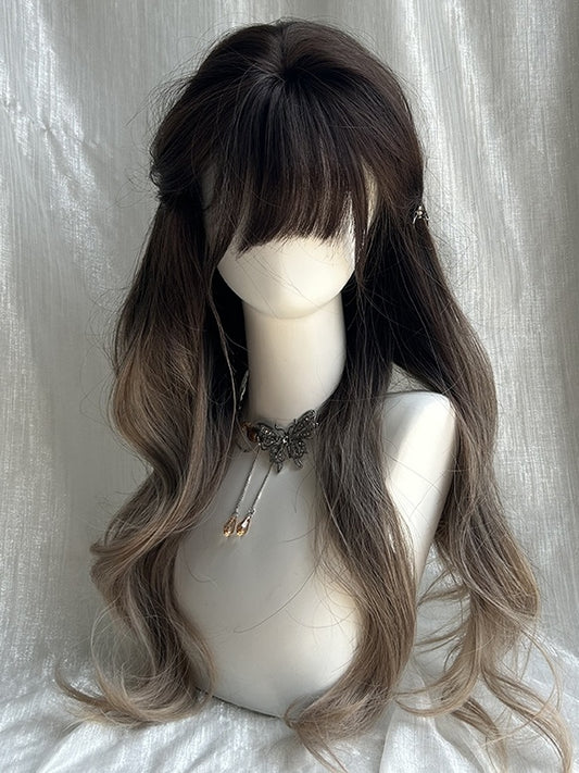 Brown Ombre Long Wavy Synthetic Wig With Bangs