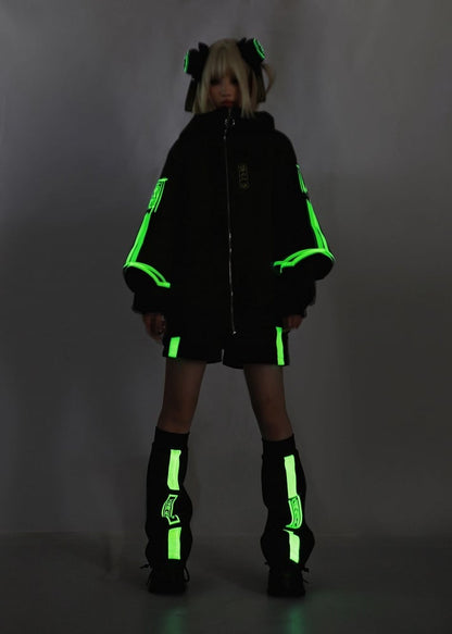 Jacket Jirai Sweatershirt Up Front Luminous Kei Cyberpunk Zip