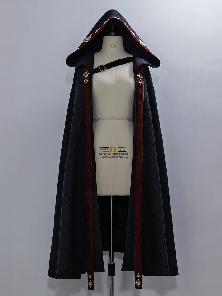 Ouji Lolita Red Strappy Black Buckle Strap Closure Cloak